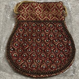 Handcrafted Red and Gold Drawstring Women’s Bag